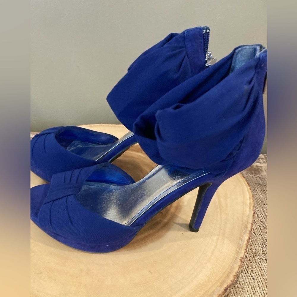 Anne Michelle Girltalk Royal Blue Fabric Ankle Strap High Heels Women Sz 7.5 New